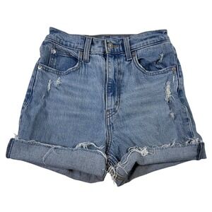 Levi's Premium 70s High Flare Reworked Denim‎ Shorts 25 Distressed Cut Off READ